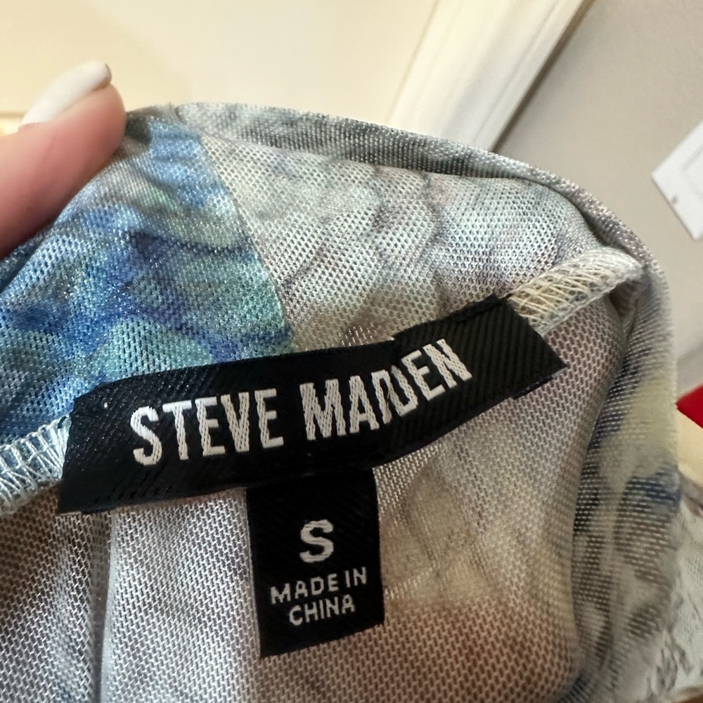Steve Madden Blue, Cream and Gray Marble-Print Midi Dress - Picture 7 of 7